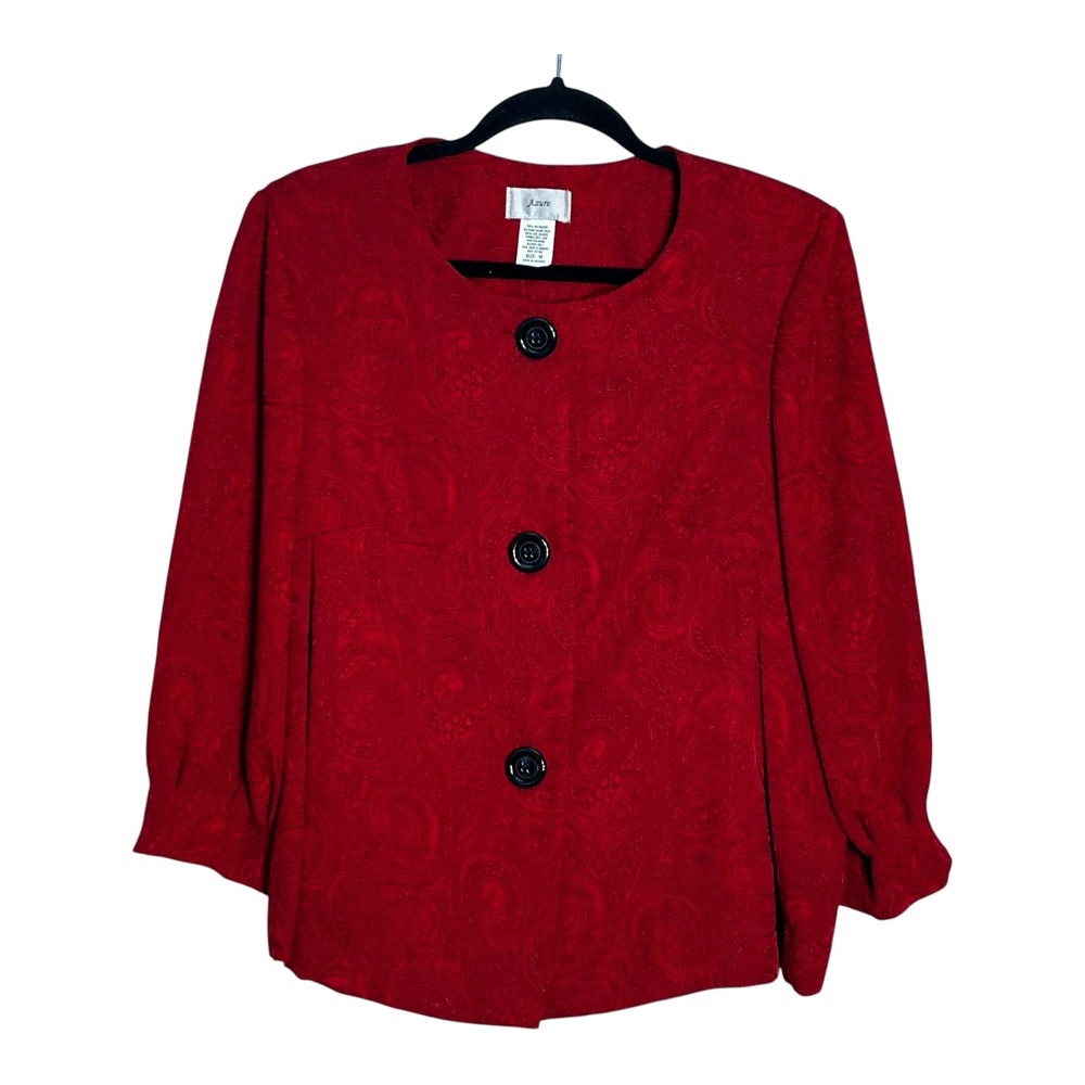 Azure Red Paisley Jacquard Button Front Jacket Back Bow‎ Detail Womens Size 10